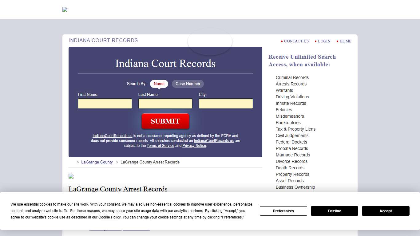 LaGrange County Arrest Records IndianaCourtRecords.us
